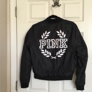 Victoria's Secret Pink Bomber Jacket Black White Crest Logo Full Zip size small